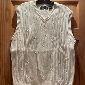 Winter White  V-Neck Cable Knit Sweater Vest XL Cotton